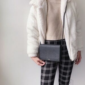 Auxiliary Aritzia Calisch Embossed Black Leather Accordion Crossbody Bag Purse